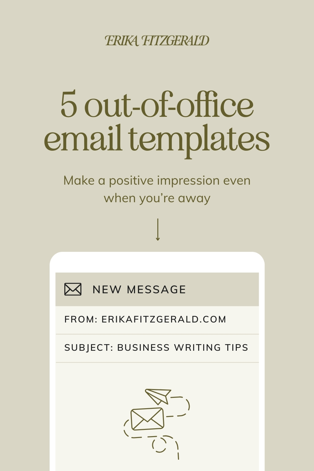 A tan background with the title, "5 out of office email templates" and a graphic of a mobile phone 